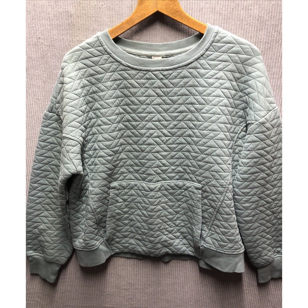 RBX Womens Sweatshirt L Green Quilted Geometric Athleisure Kangaroo Pocket